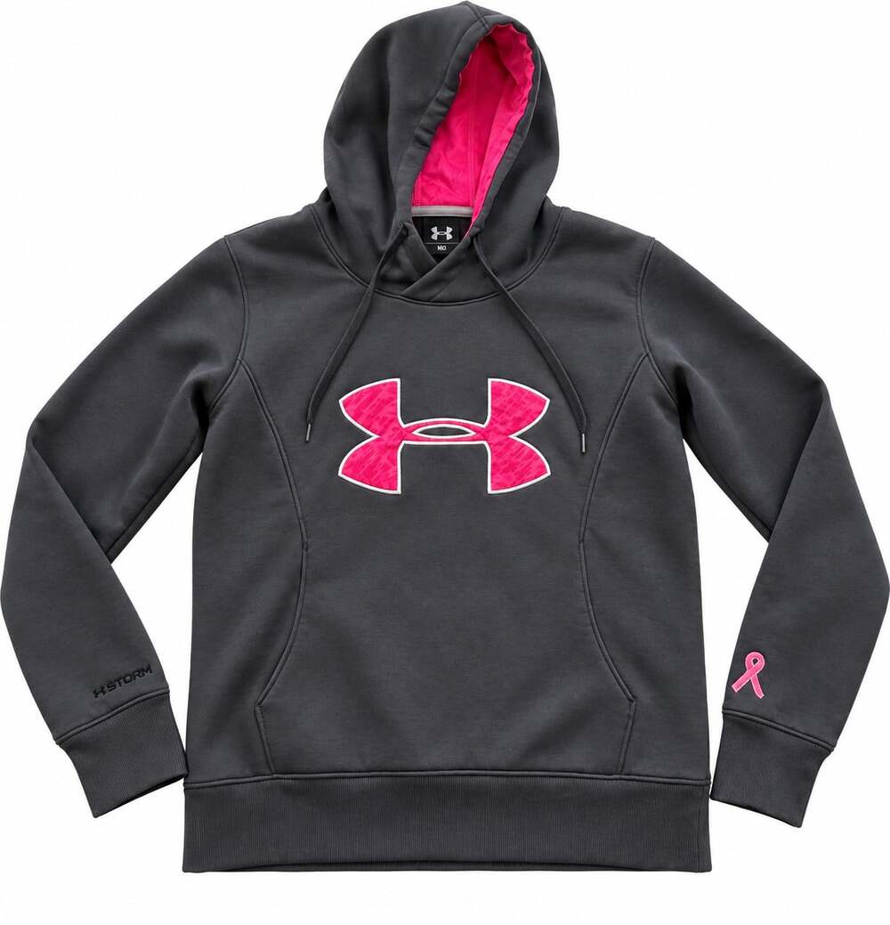 Under Armour Storm Womens Hoodie Gray Pink Breast Cancer Ribbon Pullover Sz S